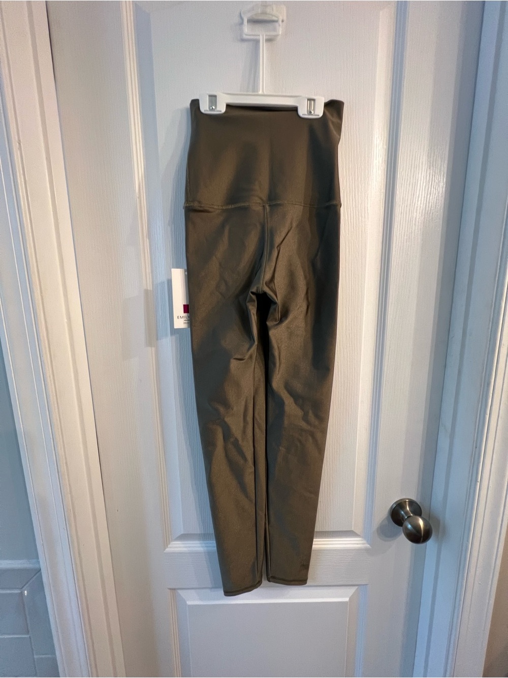 Emily Hsu Designs High-Waist  Leggings in Olive Shimmer Green